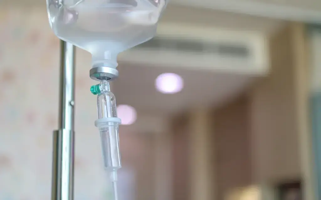 IV therapy drip bag at a health optimization clinic in Tempe, AZ