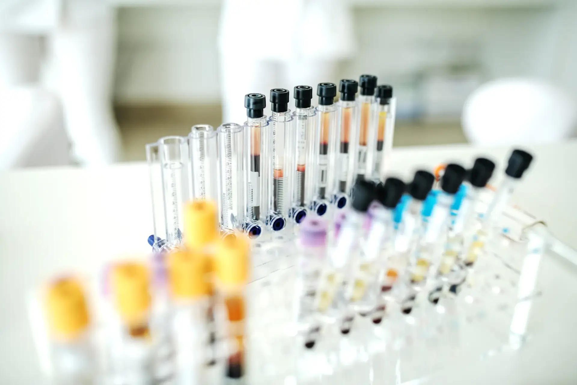 Blood collection tubes prepared for the hormone panel that guides HRT for women in South Tempe, AZ